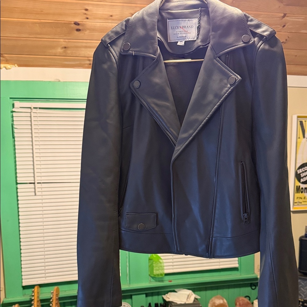 Lucky Brand Dark Leather Biker Jacket